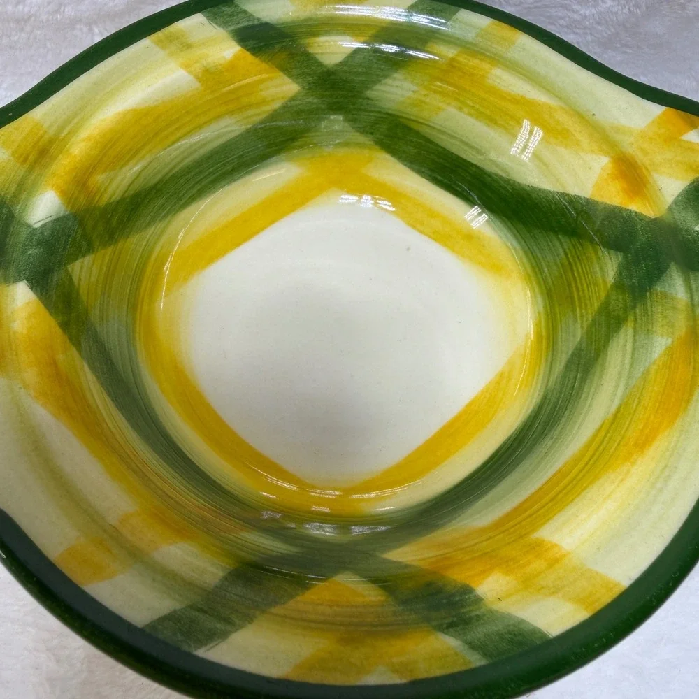 6 Green Vernonware Gingham Metlox Poppytrail Vernon Lugged Chowder Bowls‎ 7